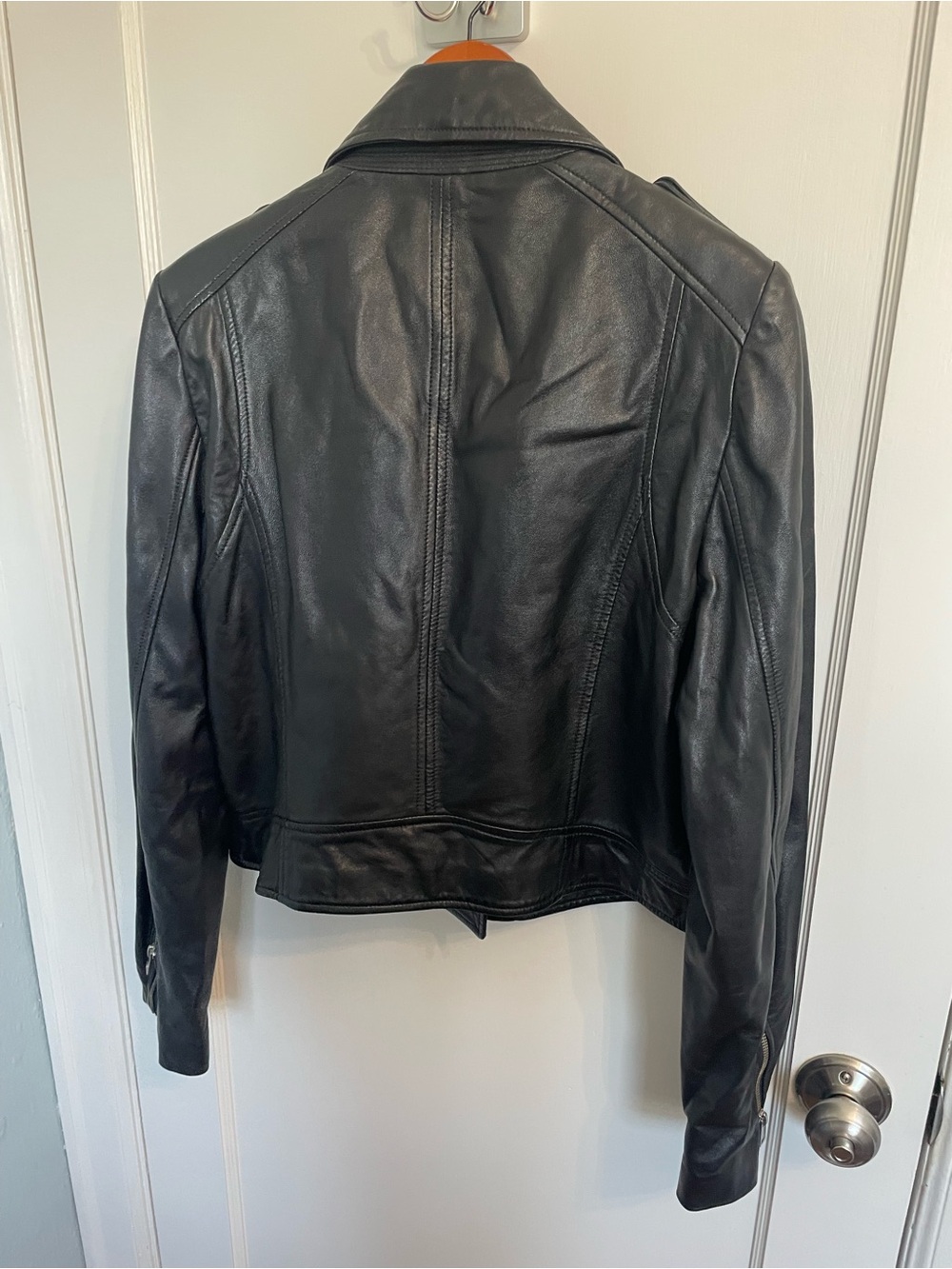 Lamarque Donna Leather Moto Jacket Black Lambskin *Scuff Asymmetric XL - Picture 3 of 10
